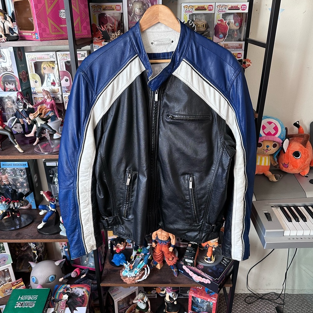 Vintage M. Julian Wilson Black Blue White Leather Cafe Racer Jacket Men’s L